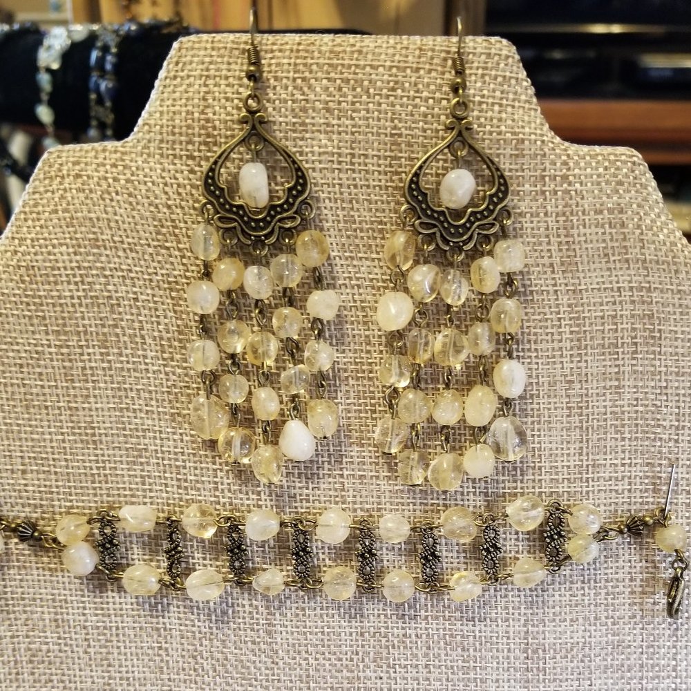 2pc Citrine Earring and Bracelet Set